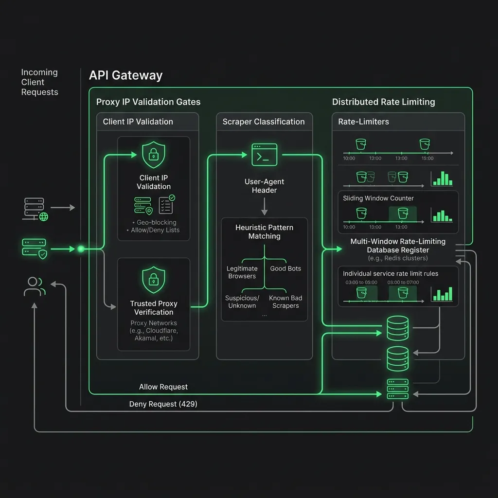 API Gateway Security and Rate Limiting Flow