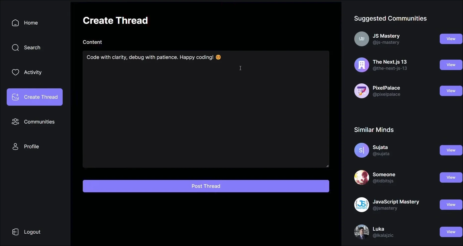 Create Thread Editor Panel